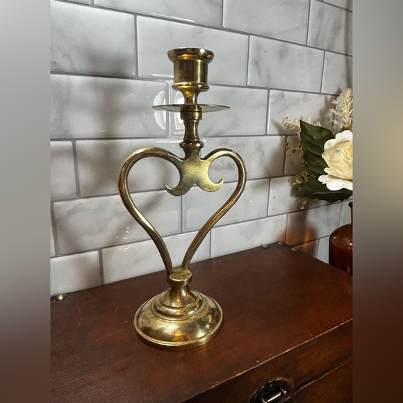 Vintage Brass Heart Candlestick - Picture 3 of 9